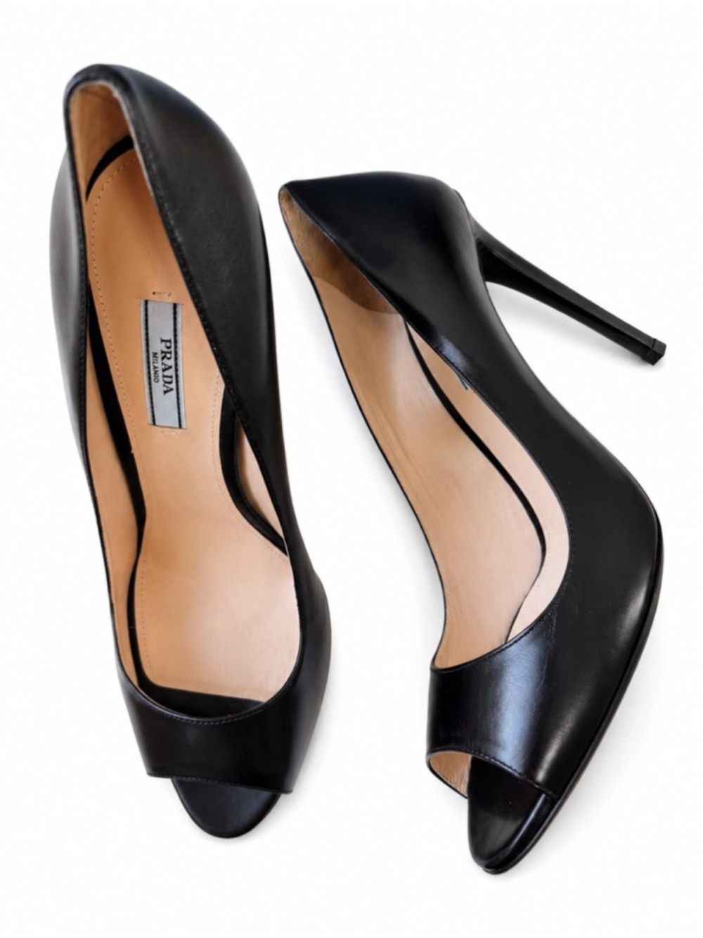 Prada Black Leather Peep Toe Pumps Size IT 42 / US 12